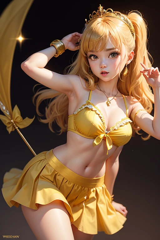 A dance of fire from the glory of kings，Figures，Super cute girl full body 3D figure，3D，Sexy clothes，Pop Mart blind box，Wallpapers，realisticlying，three-dimensional light，dancing posture，dynamicposes，simplebackground，the golden ratio，multiple angle，The atmosphere is adventurous，Adult manga style，Realistic physical rendering，Glowing skin，detailed skin textures，full bodyesbian。
