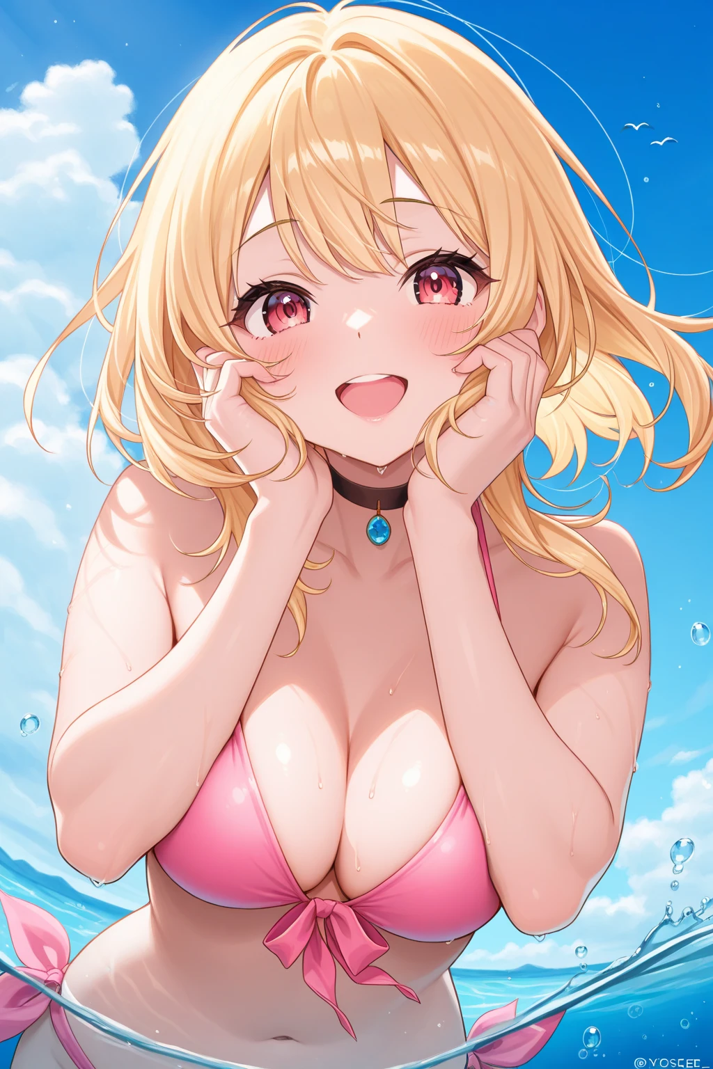 Draw to the smallest detail、Detailed facial depiction、Delicate painting、topless、Nipples are visible、完全にnaked、the body is slim、Tight waist、No background、Beautiful Hair、Delicately draw the face、Drawing nipples、Character Sheet、Character Design、Design Cards、Draw a close-up of a face、belly button、Waistline、完全にnaked、naked、expensive、thin、ponytail、Forehead、amount、rib cage、clavicle、cute design、Pop、Sparkling、heart、Trump、light blue、pink、Pop文字、Medium breast、Naked、Put out the nipple、pinkとlight blueの背景、Polka dot pattern、slender、Upper Body、Trumpデザイン、Blonde、No background、Colorful circles、Background with circles、light blueの瞳、Straight face、Hubbs、Colorful、Vivid Color、Marble Design、Nipples jiggling