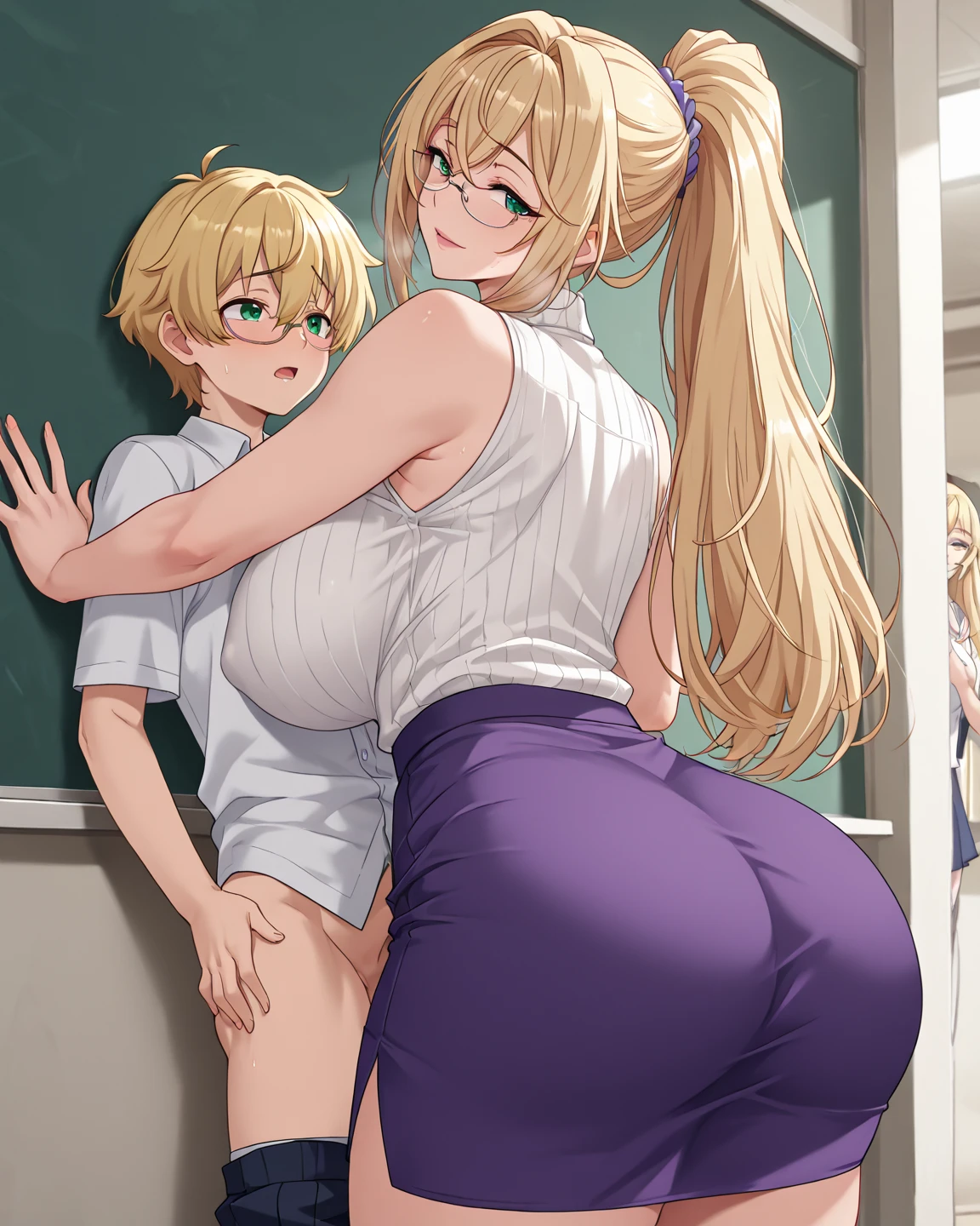 score_9, score_8_up, score_7_up, score_6_up, score_5_up, score_4_up, (source_anime), 1girls, 1futa, Classroom, full body, massive , madure woman, teacher, kid , big size difference, Elementary school student, small kid girl, futa on female, 