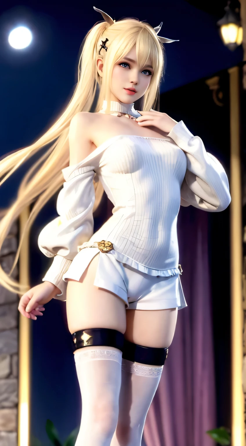 (masterpiece), (best quality), (detailed), light layer, 1solo girl, young girl, perfect body, blonde bun hairstyle , defined ?????, defined collarbone, ultra realistic, photorealistic, detailed, ,Enhance, wearing a white and gold short cheongsam, cityscape at night background, kneeling