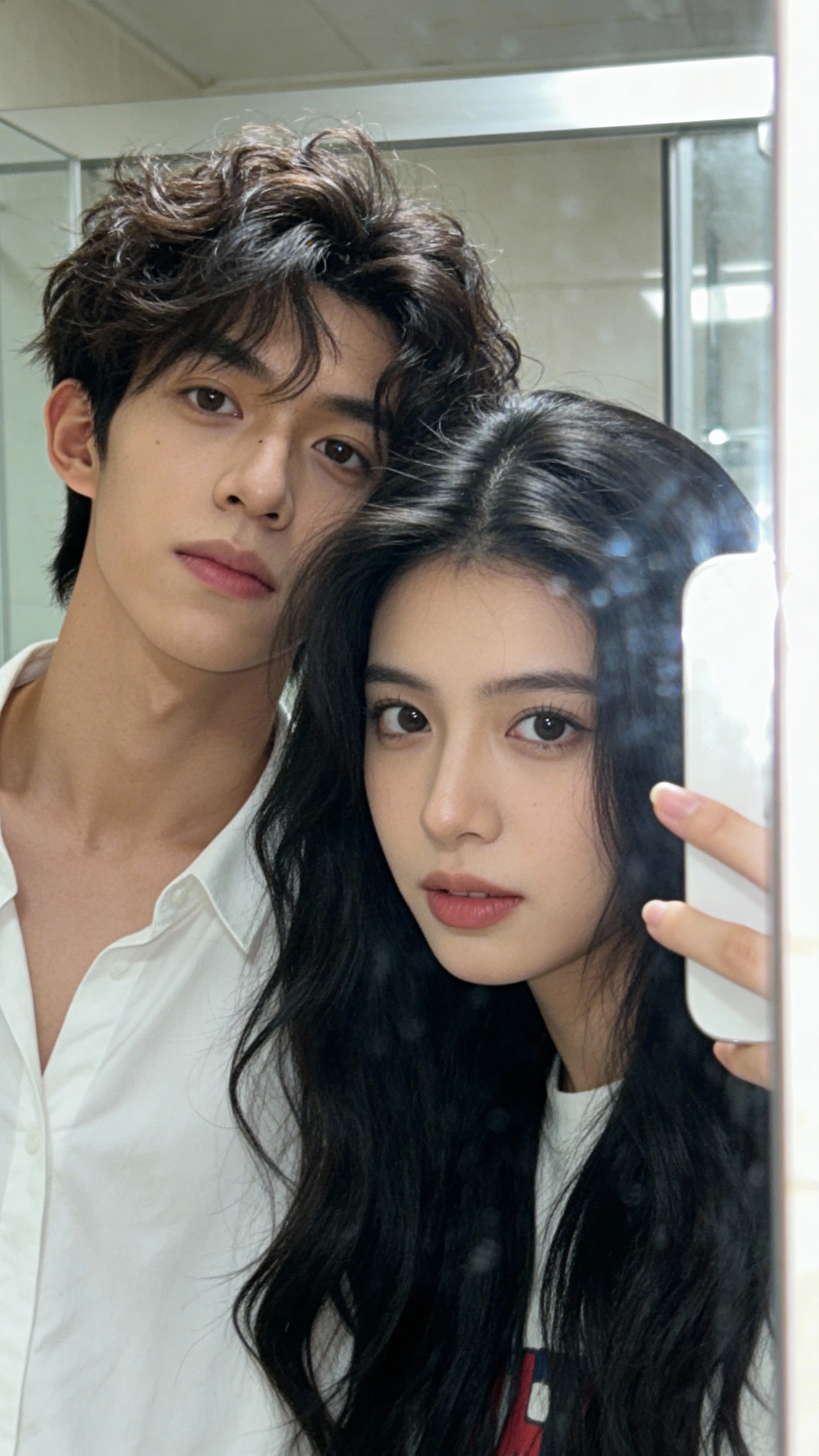 There are two people posing together for a photo in a room, kim doyoung, Jinyoung Shin, ulzzang, jaeyeon nam, imagen filtrada, jia, de mi parte, foto de perfil, pareja adorable, shin jeongho, TaeJune Kim, sha xi, Won Bin Lee, con hiedra, yanjun chengt, con , con ella larga, Taehyung bts, mina twice