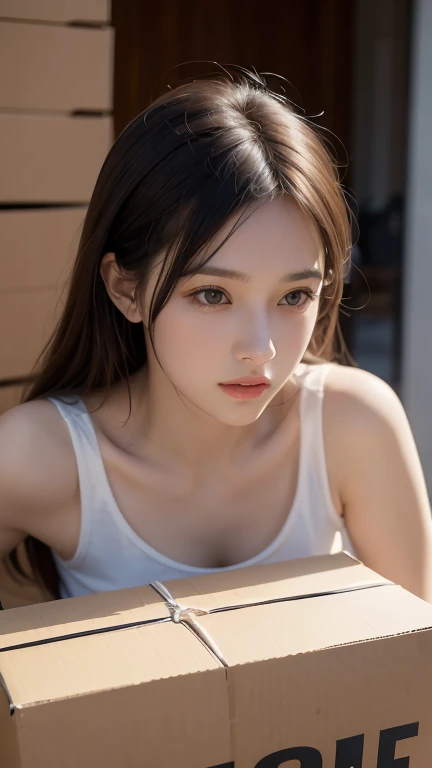 Extreme close-up of beautiful korean female, 34 inches  size, wearing crop top, in vintage phone booth, UHD