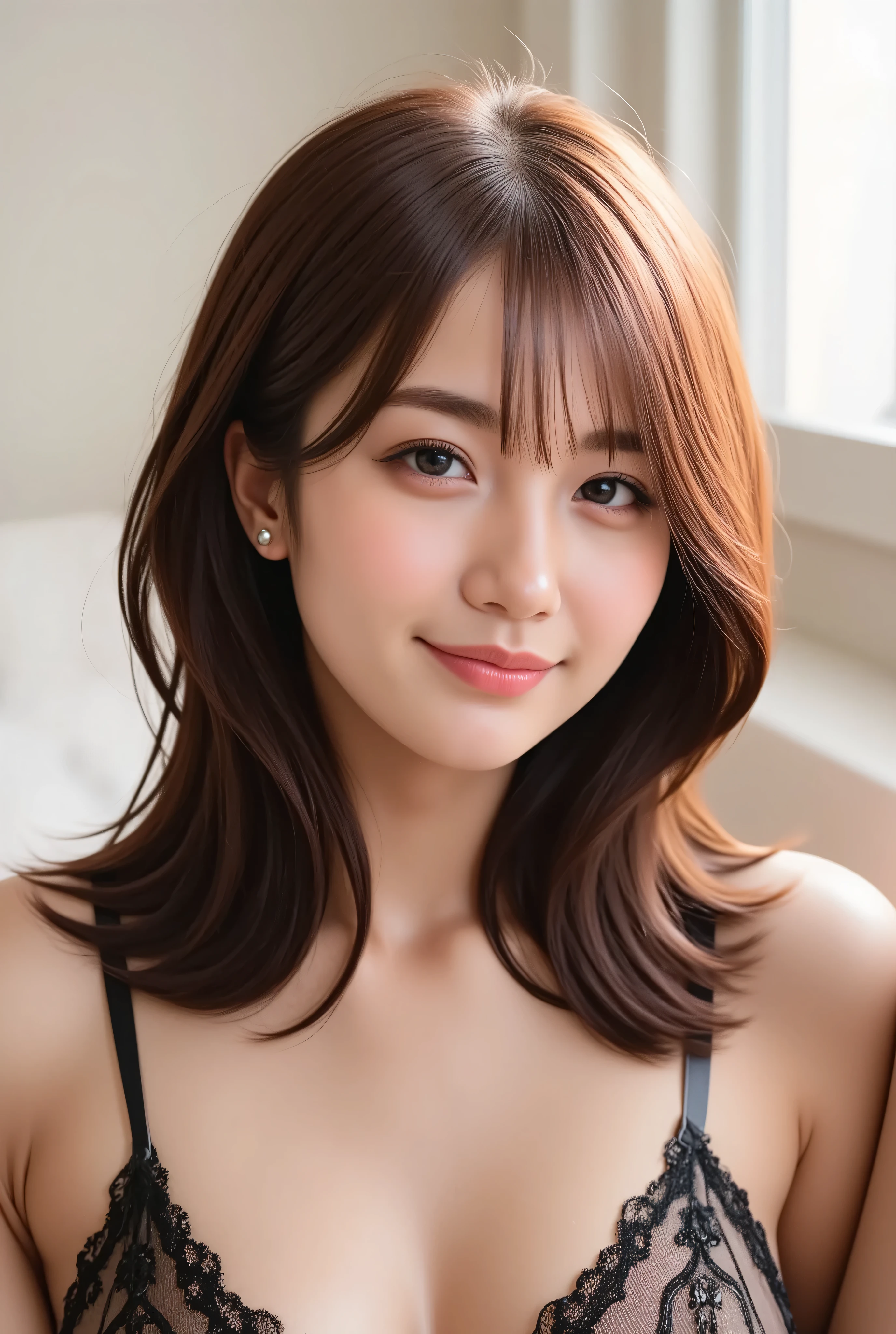 And conveys a gentle expression、Portrait of a young and cute Japanese ...
