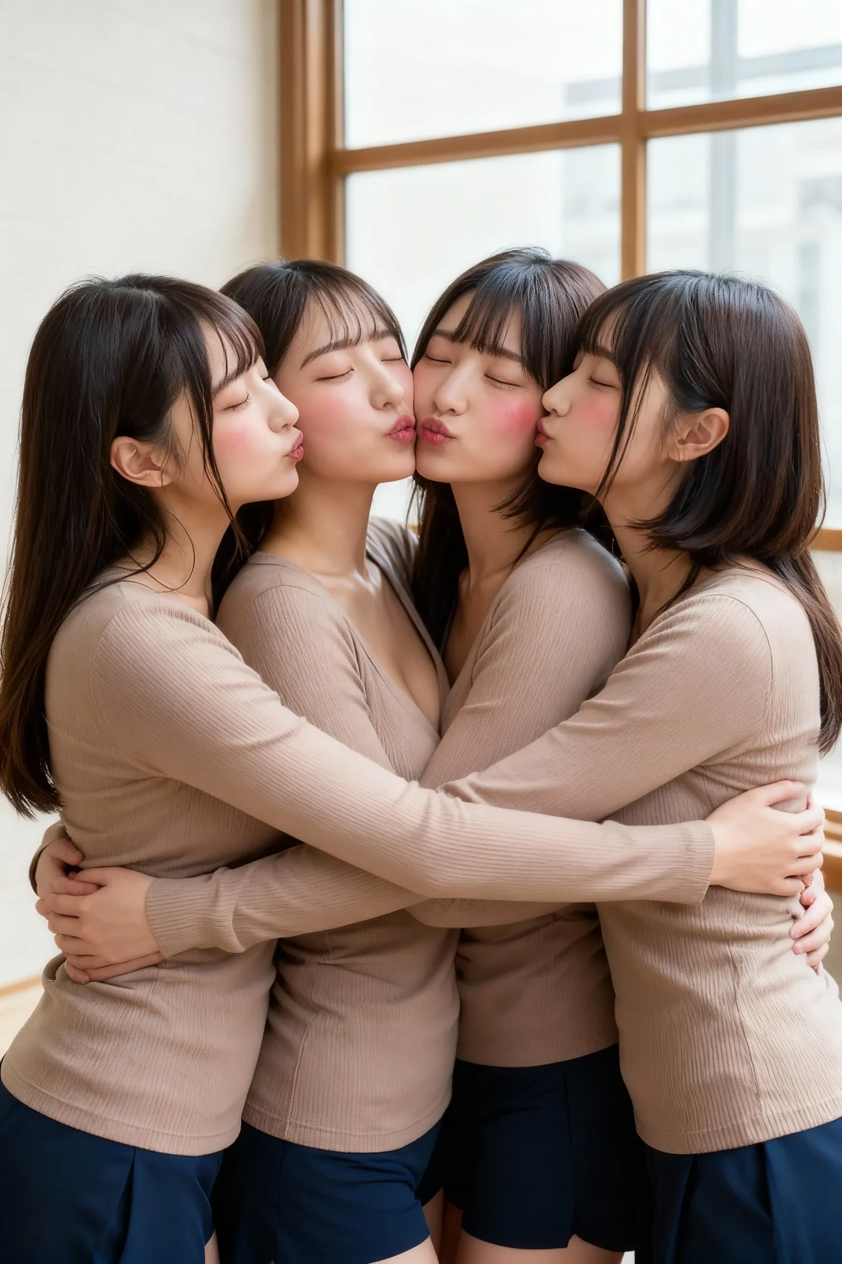 they are kissing in the kitchen while the woman is holding the man, kissing together cutely, けもの, lovely kiss, ❤🔥🍄🌪, in a japanese apartment, kiss, kimi takemura, ayami koj ima, wife, omina tachibana, miko, touching her clothes, yasumoto oka