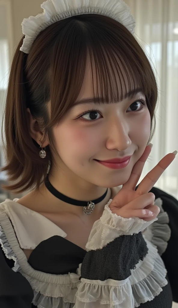 absurderes, masutepiece, Best Quality, nffsw, 1girl in, Mature Woman, (Sharp Focus), Villain's smile, , (Hair on long black background), (grey  eyes), (Detailed eyes), Gothic lace costumes, Black and Red theme, Realism, Black_castle, Ultra-detailed, Vivid, Intricate details, Photorealistic