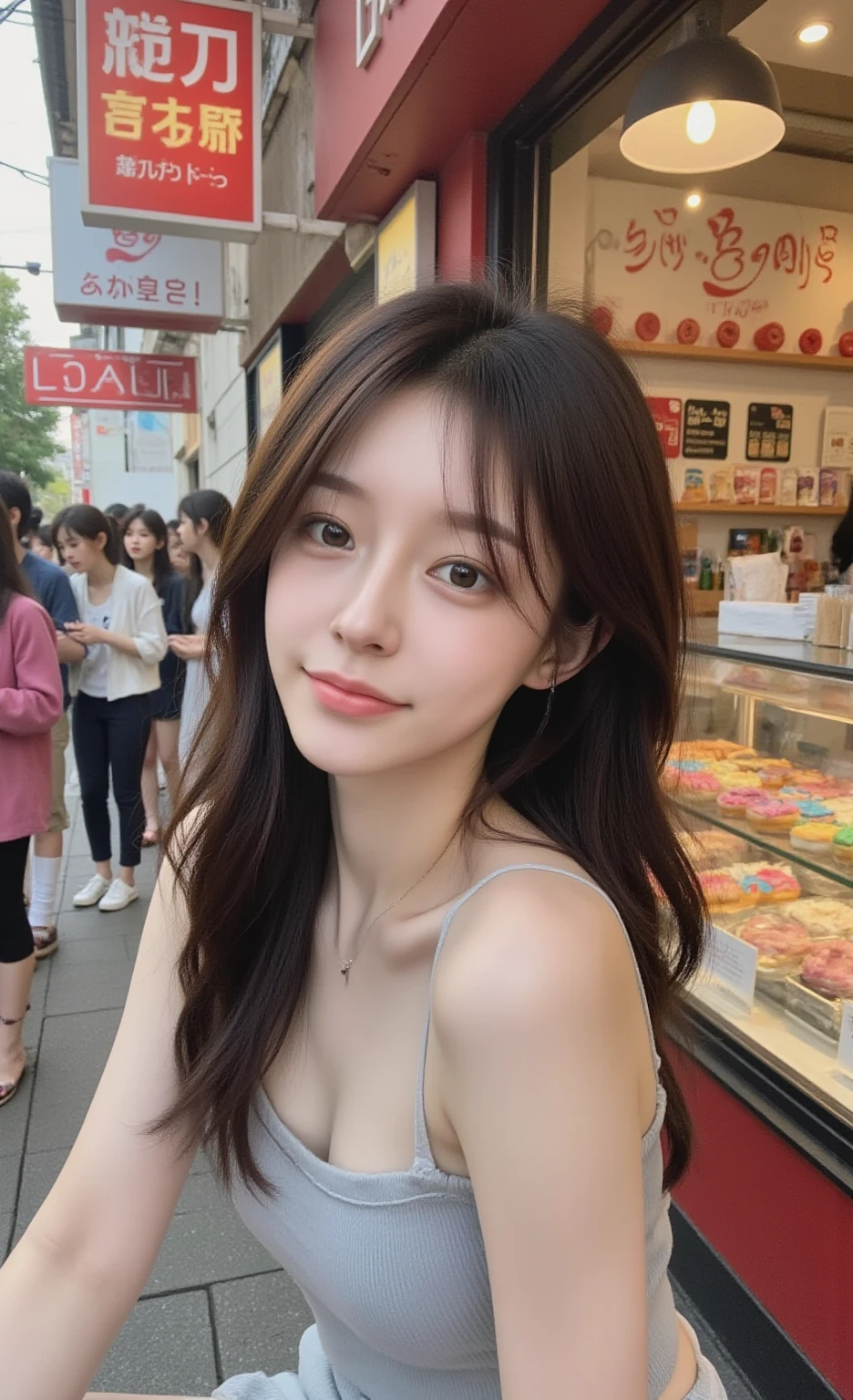 ((Realistic lighting、Highest quality、8K、Masterpiece:1.3))、Clear focus:1.2、 girl、Perfect Body Beauty:1.4、Slim Abs:1.1、whole body、((Dark brown hair、Large Breasts:1.3))、(Acceleration:1.4)、(nice、Dawn:1.1)、View of Waikiki Beach、Palm tree、Narrow Face、Beautiful Eyes、double eyelid、Fashion model posing、Floating Hair、T-Shirts、pendant、Cleavage、smile