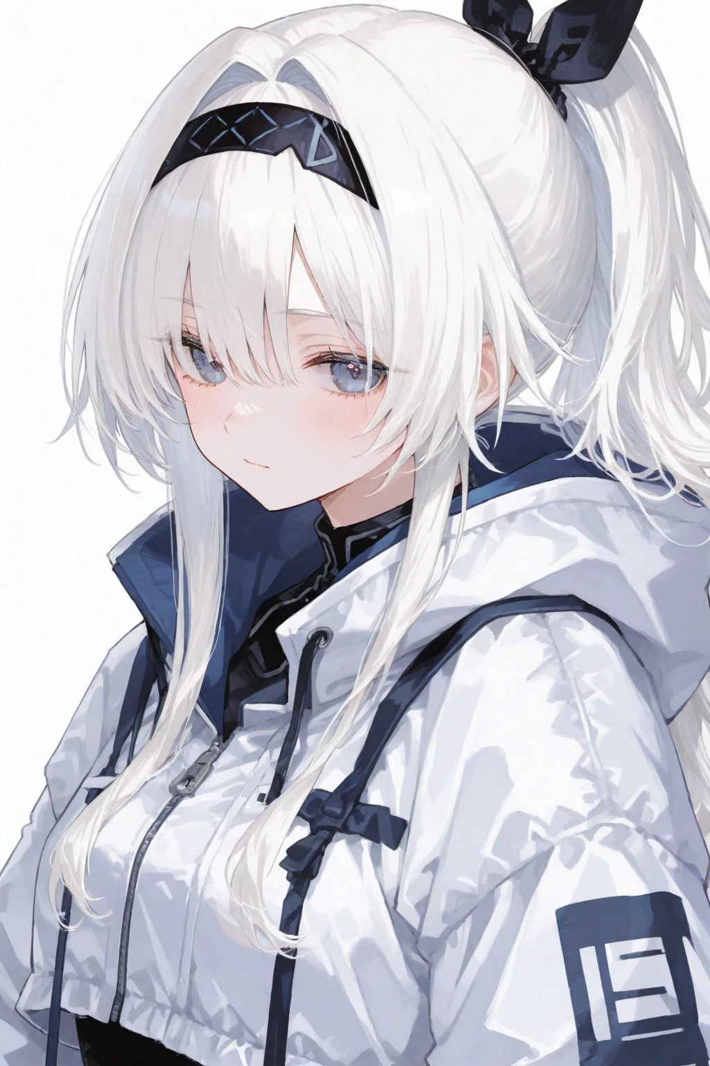 1girl, white hair, small , hoodie  oekaki, k aiu, simple background, portrait, twin braids, 