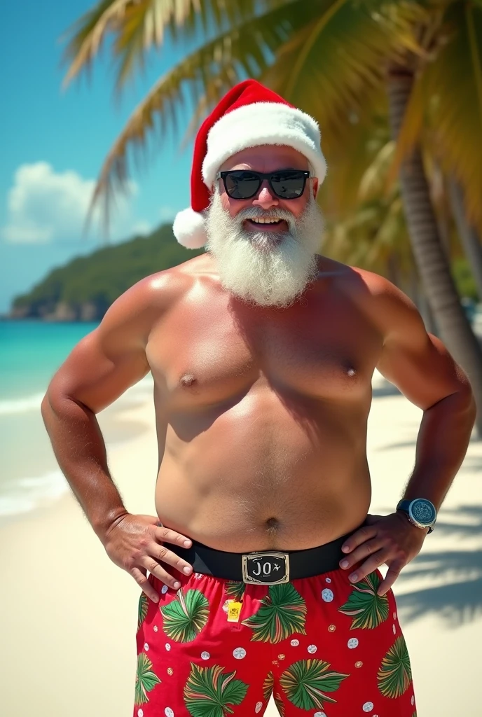 (masterpiece, best quality, detailed:1.2) old muscleman, daddy, mustache(blue), white beard, smiling , happy face, smirk, wearing a spandex speedo(pink) ?????, very muscular body, ????? hair , nicebulge, seascape, fluffy clouds, mustache, realistic, full body shot, shiny spandex ?????(!), playing in waves, beach ball, beach ball spinning, tan skin, walking out of the ocean, water dripping off his body, water glistening on his skin, wet skin, walking towards me, big waves in background, next to a sandcastle, sand castle, shiny skin, lots of tattoos on arms, tattoo sleve, surfer necklace, tropical flora, long white hair flowing in the wind, glasses, holding up a pink ice cream in his hand, eating ice cream