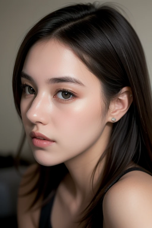 Tabletop,,Award-winning photo, Very detailed, Sharp focus on the eyes, Nose and mouth,Face Focus, Woman with open mouth and closed eyes, Black camisole、Age 35,Black-haired、Symmetrical face,Realistic nostrils、Angle from below、Elongated C-shaped nostrils,,,,,,,,,,,,,,,,,,,Browsing Caution,Live House Stage、on stage、Sweaty skin、Lighting that accentuates skin that shines with sweat、((Nose hook))Skin shiny with sweat、Glowing Skin、Sweaty hair,Beautiful Japan actress,smile,