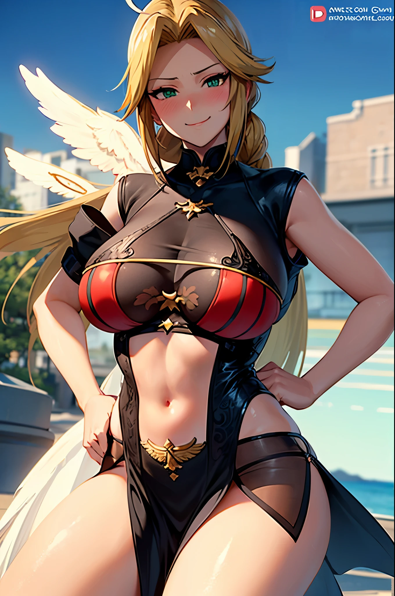 bremerton_\（Scorching hot_training）\_\（azur_lane）\， 1girll，big cleavage ， under ， sweat leggs，Black hair pink non-marking ， 1girll， nedium ， nabel， the sunset， Clouds， Thighs, thighs， mostly cloudy sky， Covered with， 鎖骨， Stand in the bustling streets， 独奏， looking at viewert， upper legs， Black colored eyes， Pink non-marking panties， White suspender stockings， Symmetrical thighs， parted lip，exposed  shoulders， brunette color hair， the ocean，Long coiled hair， high legs，， yellow hair ribbon， eventide， curving， exteriors， cparted lips， lip bite， standing on your feet，  of ， forehead，  Slip， stomach， cropped shoulders， view over city， Harnes， gradient sky， horizon， Be red in the face， nip，  ssmile， dent in the skin， shades， a matural female， yellow gloves， Wide buttock，  at twilight， Fay from Cowboy Bibop's Valentine's Day，fey