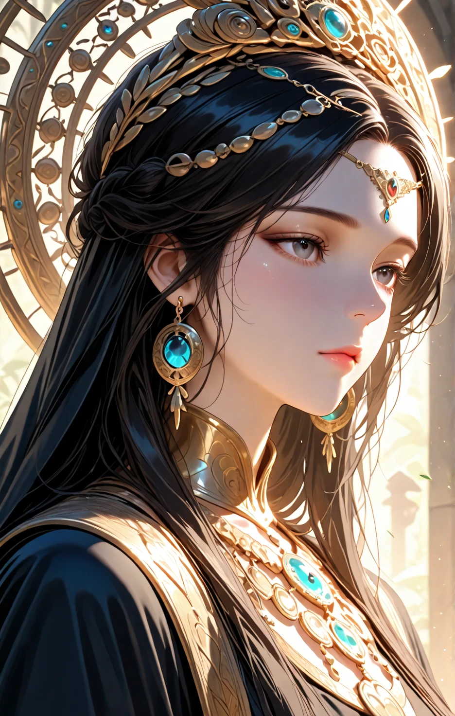 a beautiful goddess isis, egyptian goddess, alphonse mucha style, detailed crown, queenie gesture, ornate headdress, flowing robes, golden skin, piercing eyes, intricate details, ethereal lighting, dreamlike atmosphere, vibrant colors, dramatic pose, masterpiece, 8k, ultra-detailed, photorealistic, cinematic, glowing aura