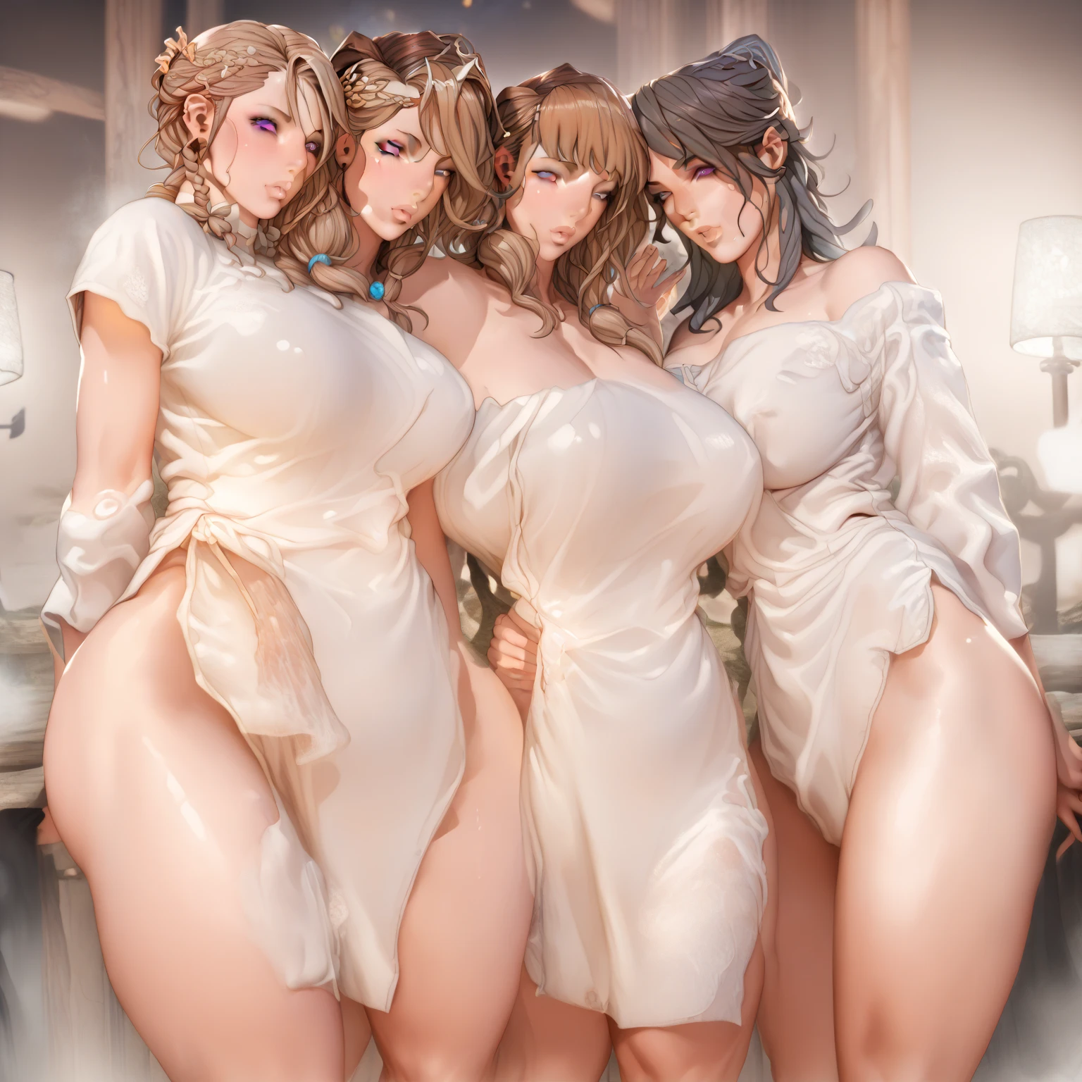 Masterpiece of an adult milf woman in a maid costume, ((best quality)), (ultra-detailed), ((anime style: 1.2 - China)), reveals her voluptuous, curvy figure with large exposed ???????, exuding fierce and seductive confidence. Her long, wavy hair cascades down her shoulders, adding to her super ???? and alluring presence in this fantasy world. Her maid outfit, adorned with intricate details, shimmers with an ultra shiny body, gleaming under the spotlight. ((Detailed character design with captivating expressions and enchanting aura)).