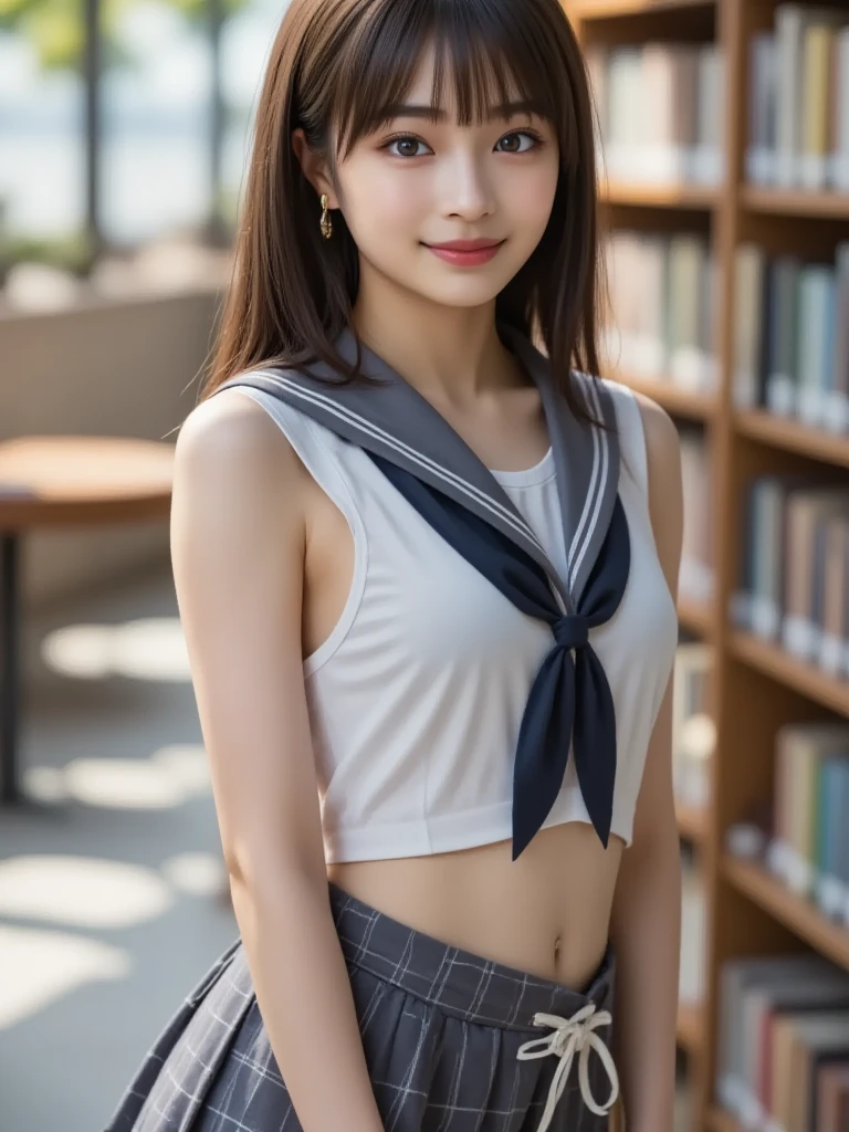 8K quality、High resolution、Beautiful fair skin texture、High resolutionの瞳、Japanese high school girls、Summer uniform、A light blue blouse made of thin fabric with an open neckline、Cleavage、、Brown Princess Hair、、Small breasts、Sweat accumulates in the chest、classroom、Looking up at the photographer