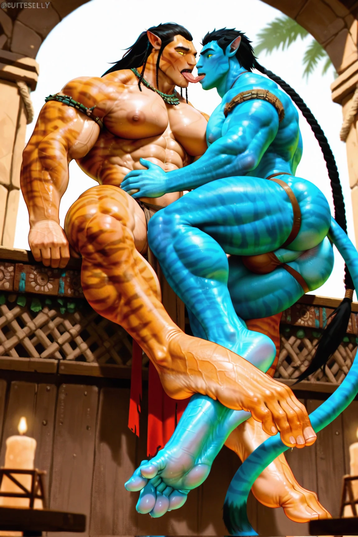 (masterpiece, Highest quality),, Teenage boy full body, ((teenager face)),body tilt,Delicate large eyes,Open your eyes,Red eyes,Muscular,Complex,?????,(spine:1.2),Bright colors,(Depth of written boundary:1.2),Raised to be ????, Restrained arms, like々Shii, Imminent ?????? activity, Black ?????, 上半身?????, blush, anger, Intimate lighting, night, Black leather spiked collar, Slave handcuffs, Slave Collar, Longing for, ????, Dramatic lighting, Dark Light, Big legs, Big bulge, chain, prison、((Very huge ????? ?????)),Huge muscles,苦Shii顔,Crying face,A clear liquid is dripping from the ?????.,((Hero Suit,????? that blows out,??????????? spurting out)),??????,((((3boys,????????,Blue Hair)))),Dark eyeshadow,(((Ethnic face tattoos,Ethnic pattern body paint,Magic Circle Pattern Tattoo)))