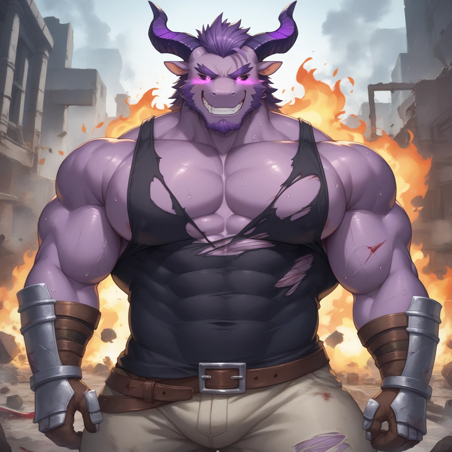 solo, breath (ultra detailed), a beautiful and detailed full size portrait of a male anthro batzz, demon lord dragon batzz, dragon tail, green eyes, glowing eyes, black body, black skin, long hair, red hair, horns, scar, tail, bedroom eyes, detailed eyes, big body, ???? body, (wide body). goddess, kenket, Ross Tran,ruan jia, trending on artstation,foxovh, cenematic lighting, buff, big pecs, dakimakura design, muscular anthro, spike arms, strong legs, ((big pecs, ???????, big pecs, blue shorts, bulge))), day, wet, front view,standing, against wall, ruins, big ????, blush, ((arms on pecs)), open mouth, ????, vip, bed, sweating,
