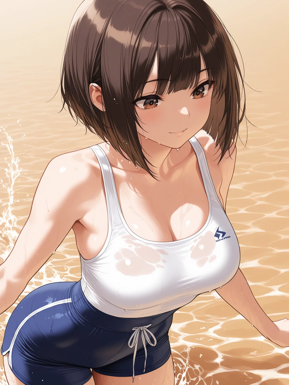 kitasanblack(umamusme)best quality,1girl,young,kawaii,wet_swimsuit,blush,_smile,in summer,Deck,Luxury cruise ships,cruises,Caribbean Sea,Translucent swimsuit,crotch,medium breasts,wet,