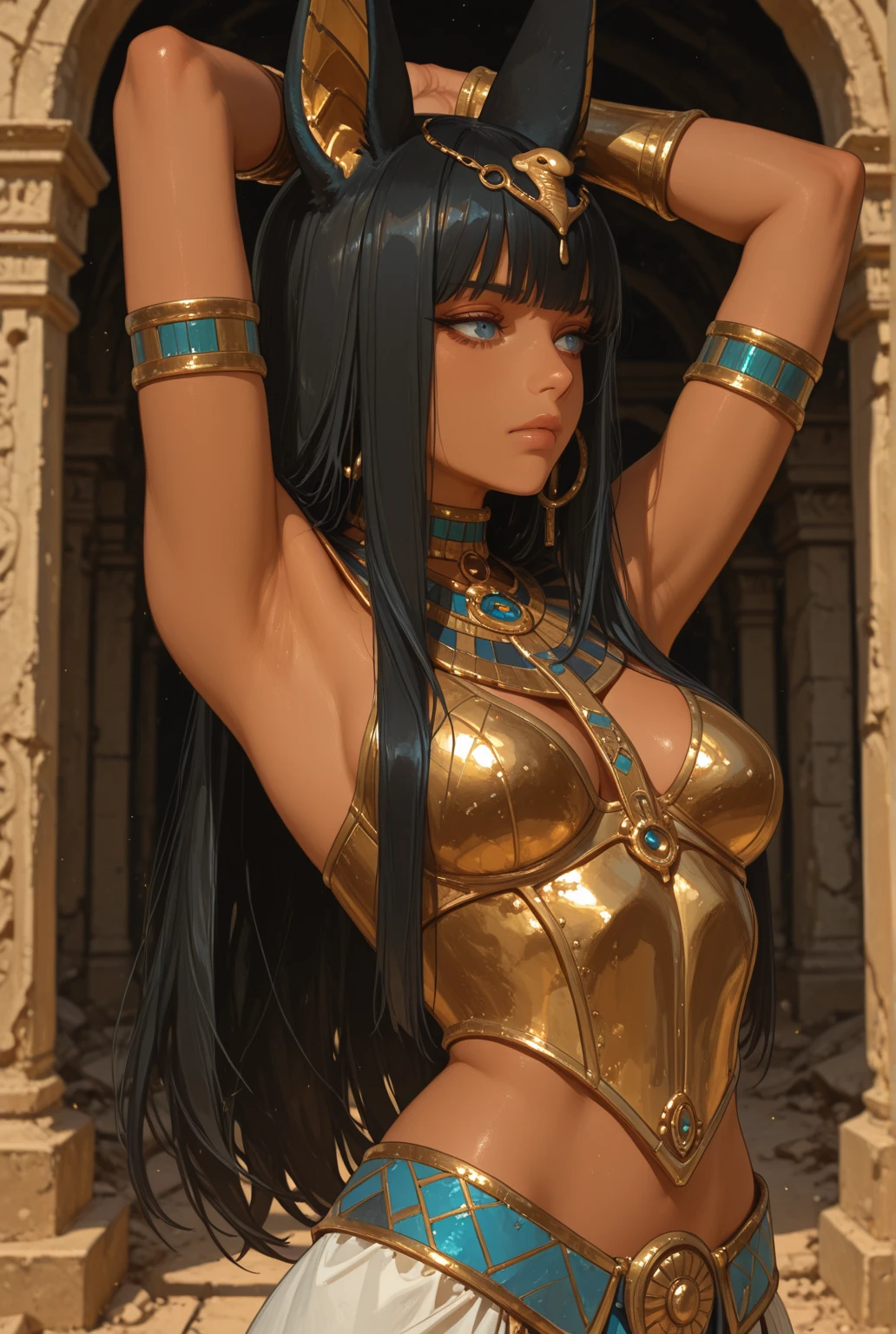 busty bimbo queen, fit, luscious hair, (()), (((slutty))), ((classy)), (((egyptian))), (beautiful facial features), ( body shape), glossy eyes, ((beautiful)), looking straight, ((hyper sexualized)), raunchy, hourglass body, (()), (((mostly ))), up close, ((over the shoulder)), , ((perfect)), (feminine) (()), gold belly chain, ,   ,  curtain, micro high rise , choker, micro corset, voluptuous round full juicy , underboob, voluptuous round , wide full , (((underbutt))), wide  , hip cleavage, full shapely body, curvy, ornate jewelry, vibrant aura, smooth shiny skin,  lighting, egypt pyramid background, smooth clean lines, ultra textured, ultra detailed, highest resolution, maximum quality, max detail, vivid colors, max texture, energetic composition, dramatic lighting, crystal clear, d perspective, high contrast, seamlessly blended, photorealistic rendering, chromatic aberration, subpixel precision, bokeh effect depth art, anamorphic perspective, hdr high dynamic range, spectral color graded, photometric lighting