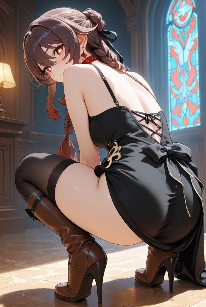 (huge ) Beautiful adult woman wearing red and black frilly saloon girl costume, skinny, slim and thick, small waist, 8K, Karabet, brothel, UHD, (Booty that emphasizes curvaceous beauty)