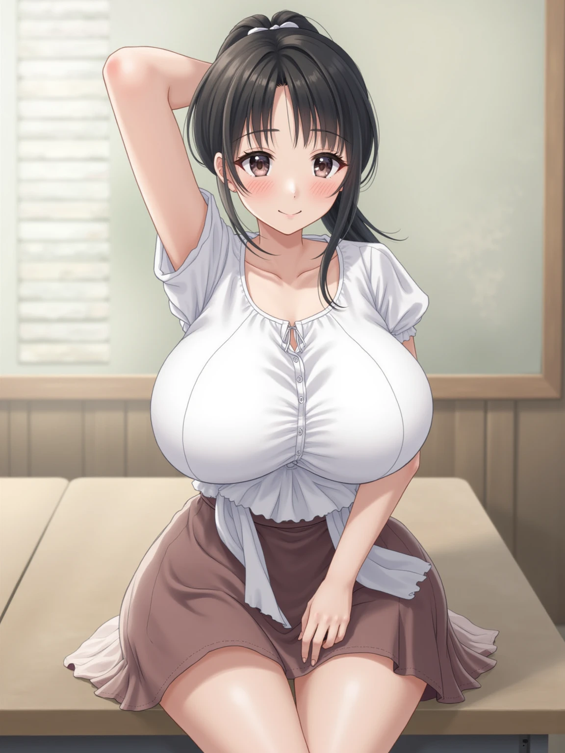 NFSW, Semi-、Half-、Beautiful detailed portrait of a girl with big eyes, Fuller lips, Smiling Kindly, Long eyelashes,  Show off your, Large ,  thick and large , Upper body , Take off upper body,  , Milk , milking, Feeding Bottle、Wearing a frilly maid outfit of random colors, tihn fabric clothing, (highest quality,4K,8K,High resolution,masterpiece:1.2),Super detailed,(Realistic,photoRealistic,photo-Realistic:1.37),Highly detailed face, Medium Hair, Intricate details, Vibrant colors, Dramatic lighting, Structure of the film, Anime-inspired art style, Many moles on chest, wet nurse, Stretched 