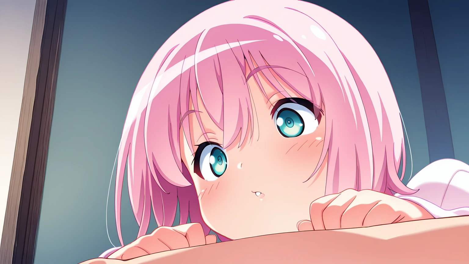 ((masterpiece)), ((best quality)), (ultra-detailed), anime style, on the bed, a cute girl, 1girl, solo, ????00, ((beautiful eyes)), smile, ((open ?????)), ((cute ???????)), beautiful pink hair, small ??????