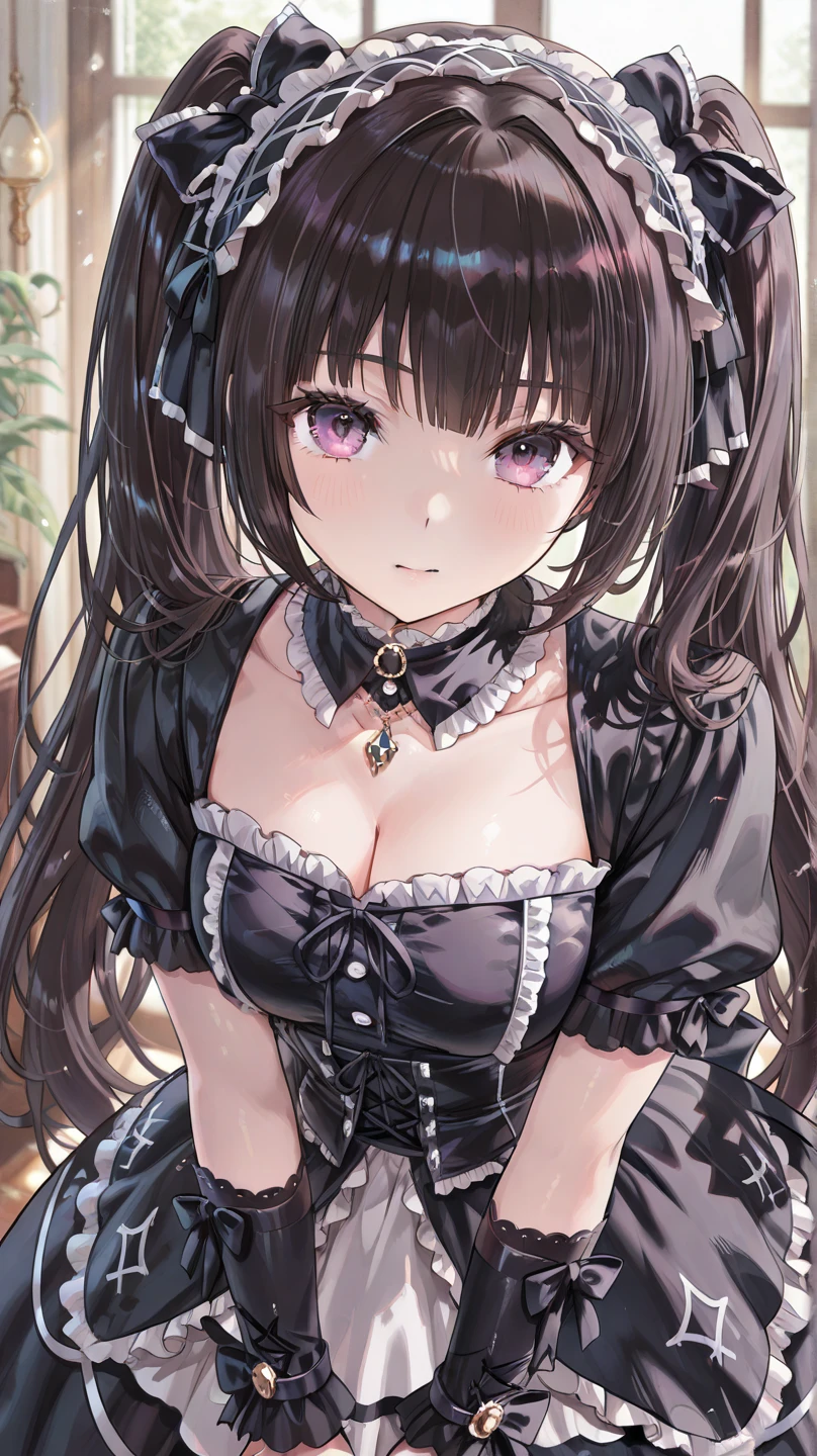 (best quality, high resolution, ultra-detailed), kawaii, perfect proportions, smooth skin, (Lolita mini dress that shows your breasts、rosary), black short bob hair, beautiful , shopping street, illustrations, vivid colors, soft lighting
