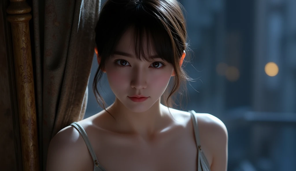 1girl, ((very  white hanfu)), ((beauty ) (_)), (focuss closeup face), pretty young (Russian) (Asian), (masterpiece), top Chinese model, (aphrodite goddess), detailed face:1.5, privium room, (8k HD graphic, (soft and chill light), best quality detailed ultra highres:1.2 dynamic lighting, artstation, winner photography, volumemetricslighting),