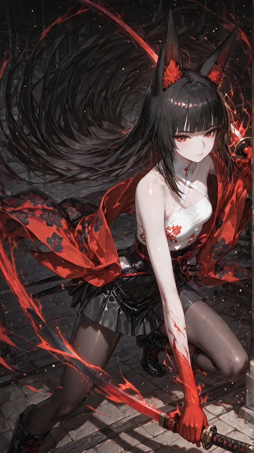(Exquisite eyes),(Clear and beautiful eyes:1.61),masterpiece, 1 young girl,(Black clothes and some red gems), Black long hair, (She has a huge red gem on her chest), Good Hand,((The Havoc of StarCraft)),full-body shot,Fighting Stance,(Red Eyes:1.466)，short and small,(Very big breasts:1.35),(Pretty Face),(full-body shot:1.33),Beautiful hands