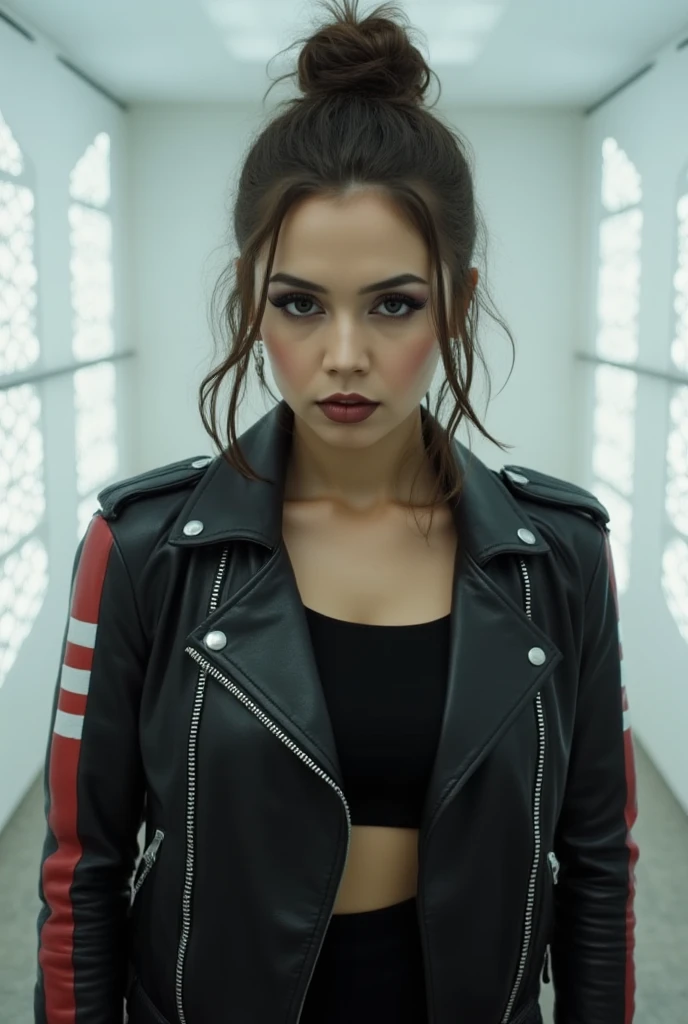 day vibes , huge underground warehouse, techno raver, looking badass, no blur, 8k - night time - party time, no blurry eyes, lady model, clear faces, HD, realism, afternoon