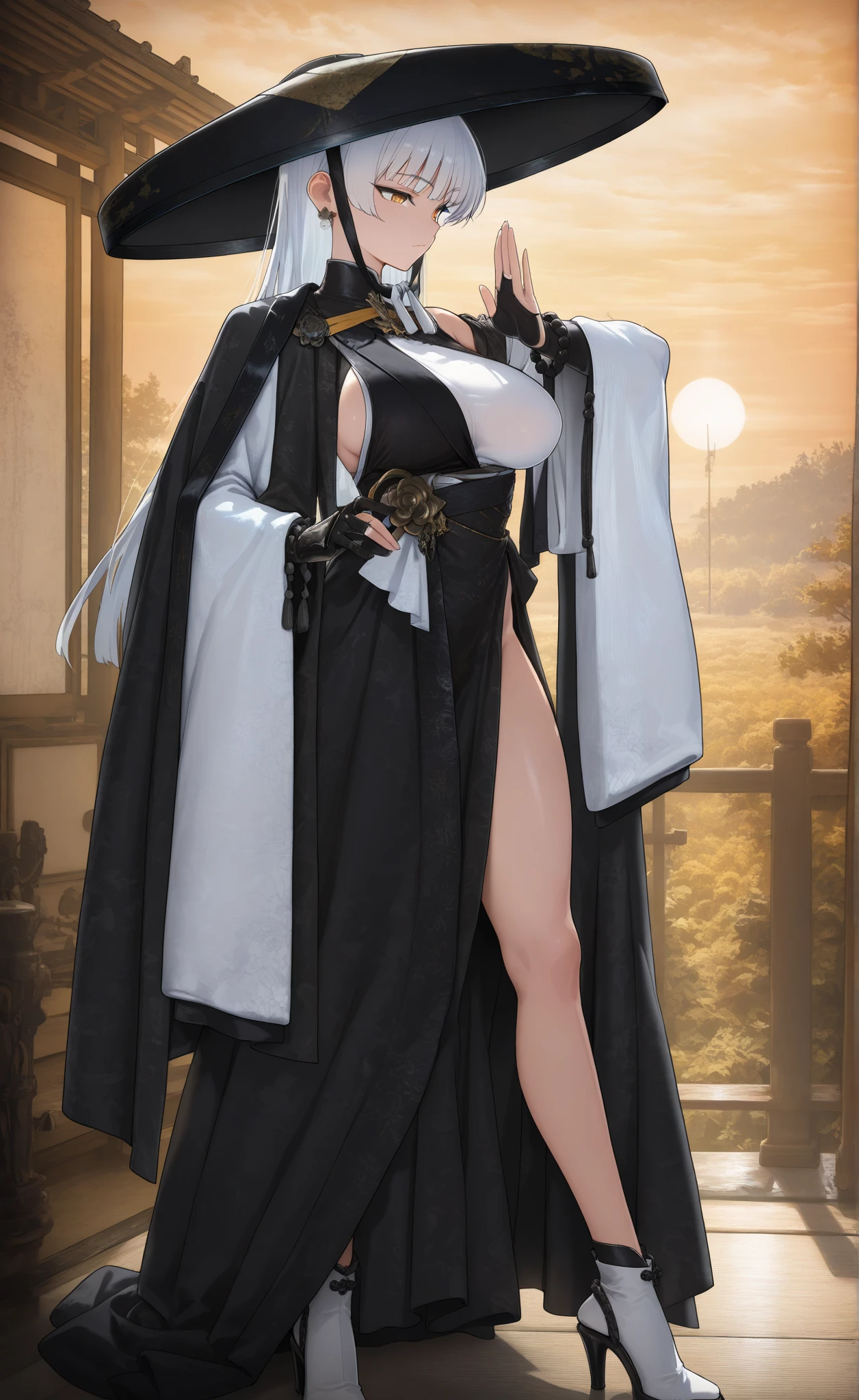 1. "A stunning, majestic female character named nine tail flower (Kyubi no Hana) with an extremely voluptuous, curvaceous, and ultra-chubby body. She has long silver hair, large golden eyes with slit pupils, and a face radiating elegance. She is dressed in a luxurious kimono with golden embroidery and a fox crest on the obi. Behind her, nine large, glowing, and majestic tails spread out gracefully, each tail emphasizing her supernatural beauty and power."

2. "Kyubi no Hana stands in front of an ancient Shinto shrine deep in the mountains, surrounded by blooming cherry trees. Her extremely voluptuous, curvaceous, and ultra-chubby figure exudes overwhelming power and grace. Nine large, glowing tails spread out behind her, each tail emphasizing her divine presence. Soft light particles float around her, symbolizing her immense power. At night, her nine tails emit a mystical glow, enveloping the shrine in an ethereal light."

3. "Kyubi no Hana, with her extremely voluptuous, curvaceous, and ultra-chubby body, stands with authority and kindness in front of a majestic shrine. Her nine large, glowing tails create an ethereal atmosphere as she raises her hand to form a spiritual barrier, protecting the shrine from evil. The nine tails behind her are a clear and powerful symbol of her supernatural strength and beauty."