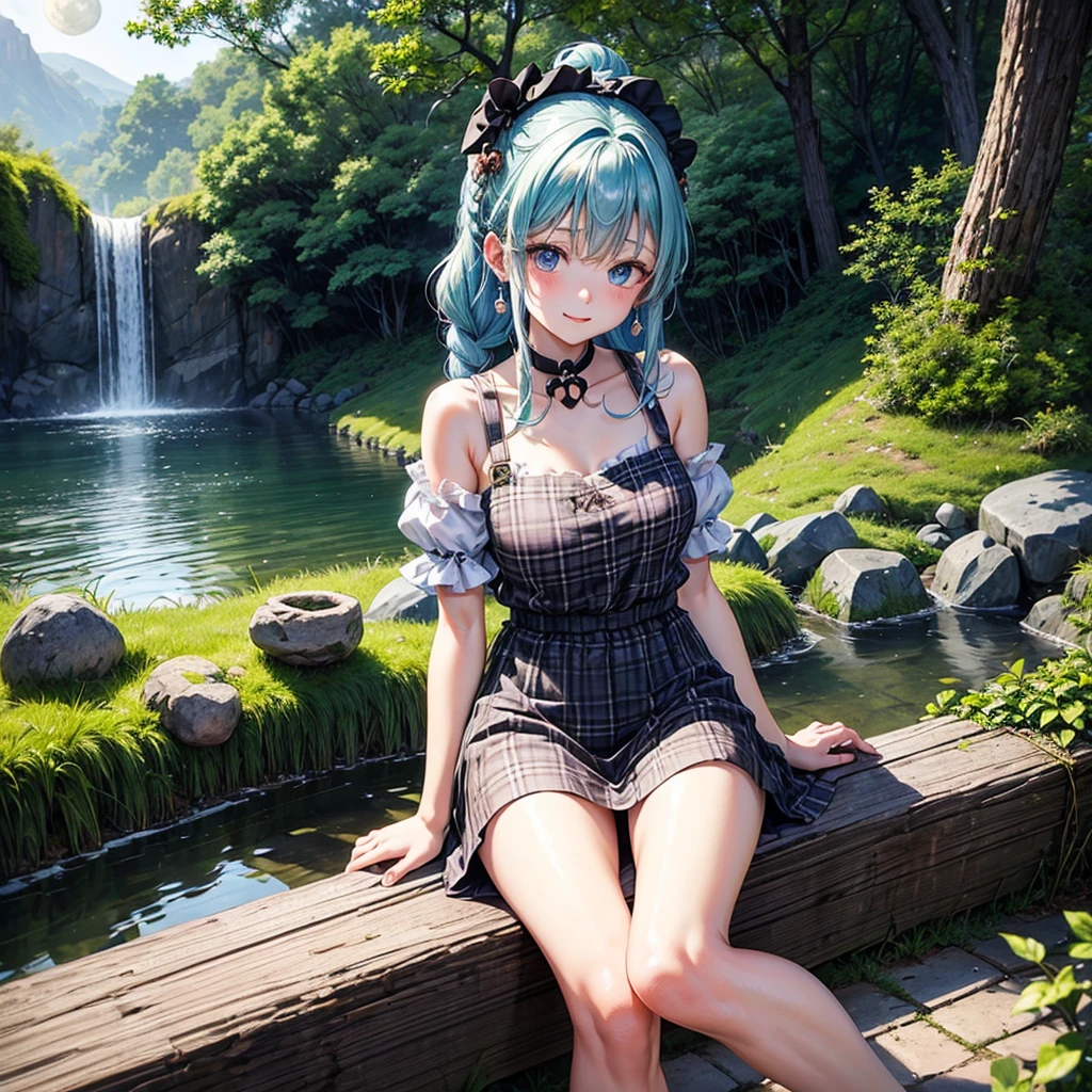 ,One girl,Deltamon_beta, alone, blue eyes, Knee socks, Animal ears,  shoulders, Blue Tail, Earrings,Removable sleeves, Green Hair, No sleeve, Cat ear, bag, white Knee socks, Cat's Tail,pink backpack,Pink school bag, Destroying , teeth, teeth focus, , , Destroy the mimic chest, BREAK
score_9, score_8_superior, score_7_superior, score_6_superior, score_5_superior, score_4_superior, anime, No correction, (high quality, detailed, beautiful), Shiny, detailed beautiful eyes, Extraordinary, Countershading, detailed soft lighting