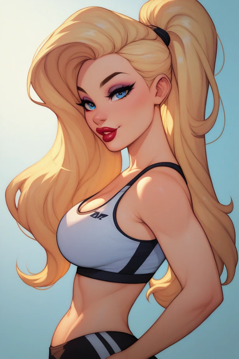 Lana Rhoade sexy, with blonde hair, she is wearing a black bikini sweatshirt
