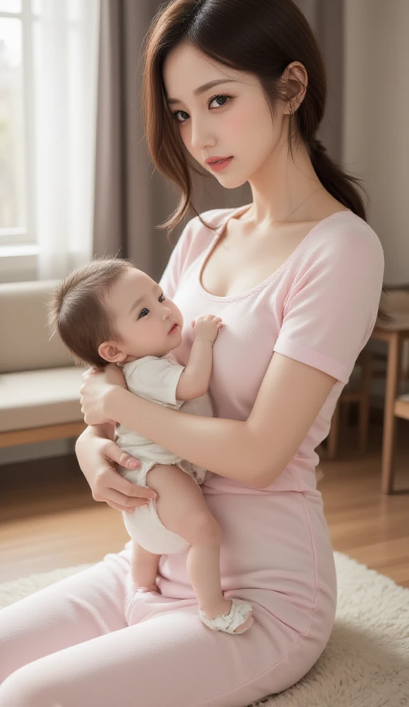 Pregnant women、Caucasian、Brown Hair、Maternity Dresses、Sleep in bed