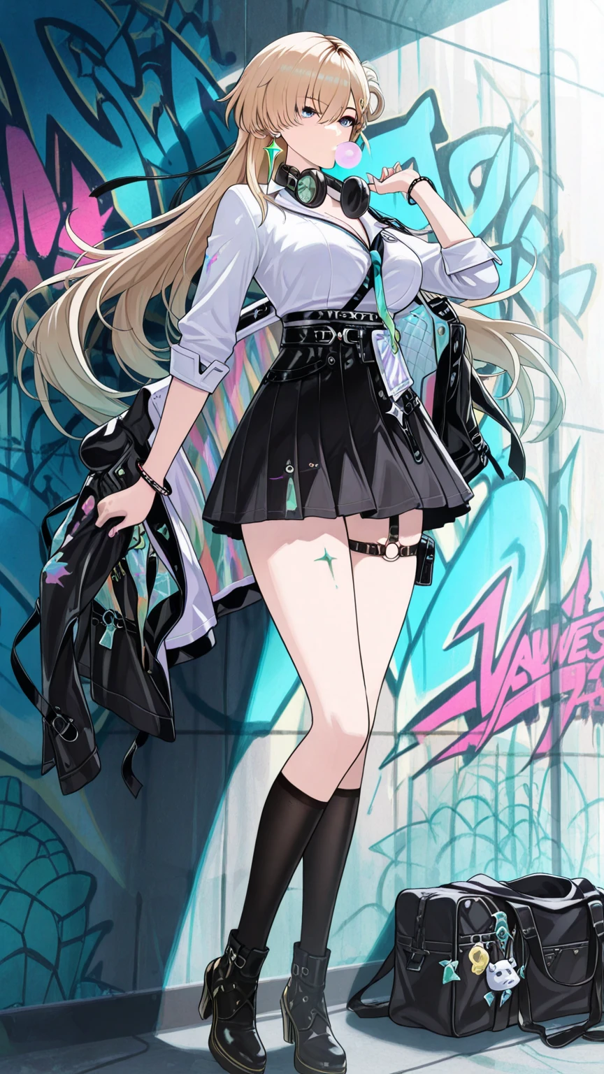 anime, beautiful face, highly detailed face, detailed perfect eyes, perfect hair, perfect lips, accurate arms, accurate hands, perfect legs accurate footware. highly detailed background, front lighting, perfect lighting, full body, 1girl, solo, ruby hoshino, ruby, oshi no ko, heels, blonde hair, thighhighs, stockings, absurdres, high res, ultrasharp, 8K, masterpiece, looking at viewer, (sexy pose:1.5), (full body:1.5), idol outfit, idol, revealing idol, skirt, cleavage, stockings, dynamic pose, full of delight, smiling full of compassion, blushed, on a stage, concert, performing on stage, cute gestures