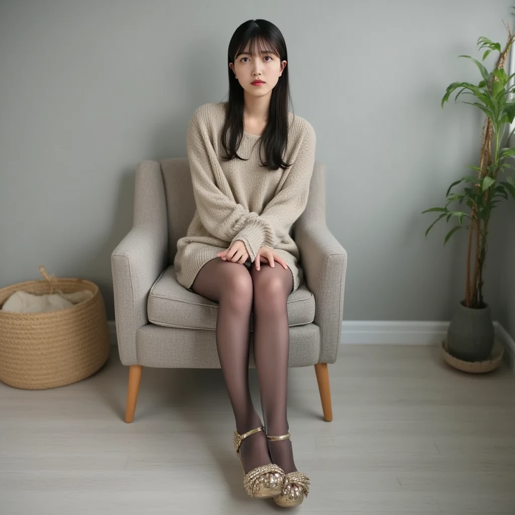 a close up of a woman sitting on a couch in a room, gorgeous young korean woman, gorgeous chinese model, beautiful south korean woman, beautiful young korean woman, korean girl, beautiful asian girl, 2 4 year old female model, young adorable korean face, good young girl, lovely delicate face, young cute wan asian face, 19-year-old girl