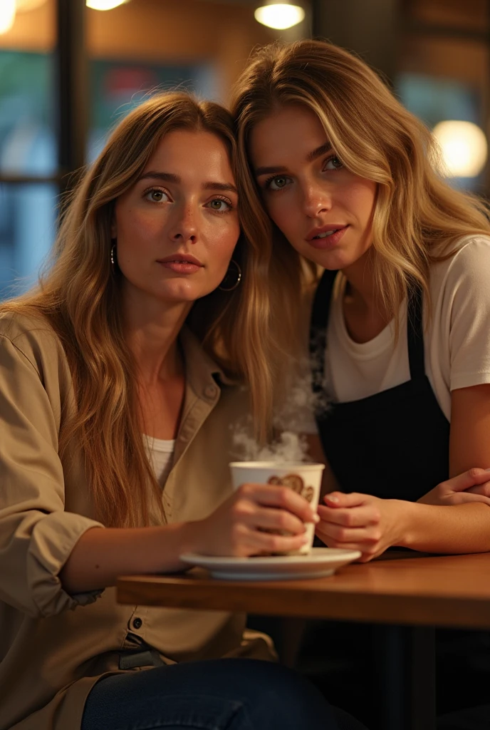 Samatoki from Hinopsis micphone is very happy with a girl with black eyes, BROWN SKIN, curly hair that is tied like a ponytail and she is wearing a brown top with blue jeans, in a coffee shop