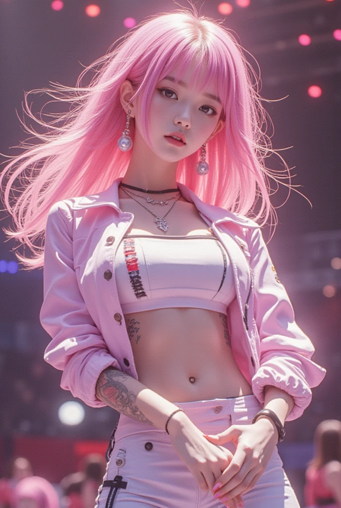 smile, Photo realistic, High resolution, detailed background, detailed beautiful skin, detailed nose, soft lighting, (solo shot:1.23), (upper body:1.1), closed shot, (breast focused:1.3), looking at viewer, (((nice hand, perfect hand))), clear eyes,// japanese lady, pale skin, (cleavage), mega breasts, // (((wearing nike Bomber Jacket with ))), pink hair, street snap, ((facing viewer)), at the street tokyo, ((standing)),