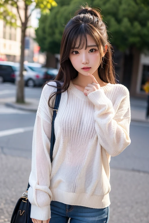 Highest quality, shape, Very detailed, finely, High resolution, 8k wallpaper, Perfect dynamic composition, Beautiful and detailed, Straight hair, Small breasts, Natural color lip, Random sexy poses,The best smile,30 year old adult beauty、Daytime、Beautiful and elaborate face、Perfect and beautiful face,Big eyes、RAW Photos、Expressing feminine poses with the whole body、Beautiful and detailed、Small face、Beautiful Duplex、Slim face and figure,Bright expression,Shooting with a focus on beautiful legs,White summer knitwear、Surf Casual、Summer clothes、Indonesia、bali、coastal、Beach