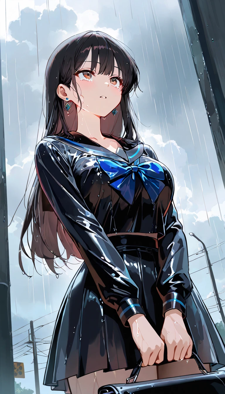 Perfect ,(8K, Highest quality, masterpiece:1.2),\(Beautiful Eyes\),\( Features\),(\(Costume details Details\)\),(Big Lesbians , Super Skirt,Sailor Moon Costume,(Face Focus) ,Very detailedな CG Unity 8K 壁紙,Large file size,Very detailed,High resolution,Absurd,Beautiful Eyes,Ray Tracing,Dramatic Shadows,Down to the last detail,elevation,Hyper Detail,(alone),Anime Style、Very long straight hair、Black Hair、Black sailor collar、Black Absolute Short Mini Scarbow Gloves、(In the research evil facility:1.3),(full body:1.5),(evil smile:1.5),