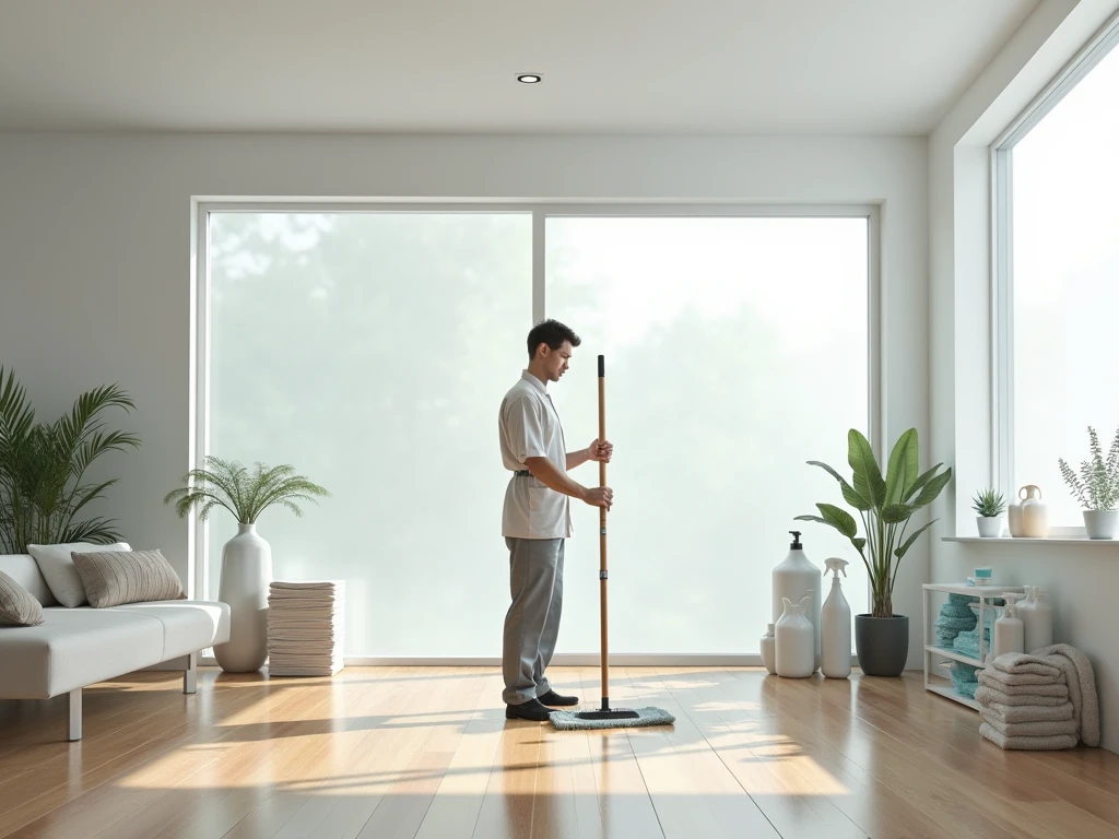 sweeping the floor in a school hallway, high school, sweeping, clean detailed, super clean,