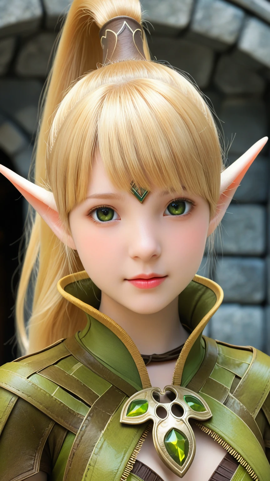 A close up of a woman with long blonde hair and a green dress - SeaArt AI