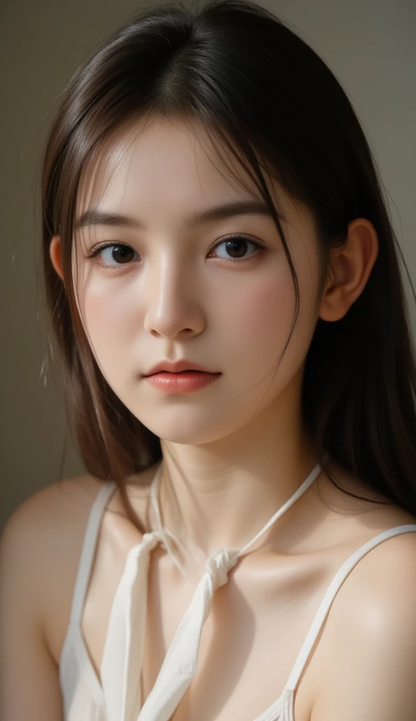 ((Highest quality)), ((Photo quality)), (detailed), Perfect Face，12 years old,Upper Body，Thin arms,White skin,