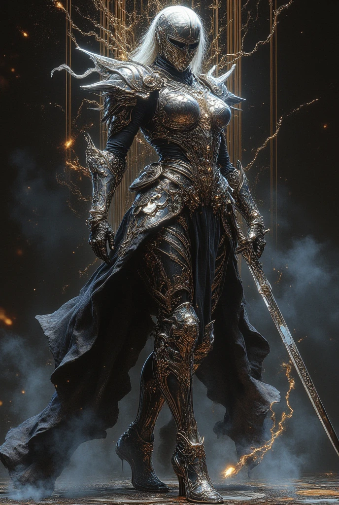 (((masterpiece))), (((best quality))), (((full body))), (((menacing feature))), ((ultra-detailed)), (hyperrealistic), (highly detailed CG illustration), ((an extremely delicate and beautiful)), cinematic light, Create a stunning anime artwork that is currently trending on ArtStation, showcasing exquisite beauty and captivating aesthetics. The art piece should be highly detailed, featuring a compelling character and a visually appealing environment. The character in the artwork is a strong female warrior figure, radiating an aura of elegance. Pay close attention to threatening  features, such as mesmerizing eyes with vibrant colors and delicate shading. The character's clothing should be designed with elaborate patterns, shades of green color, flowing fabrics, and rich textures, reflecting a blend of fantasy and east asian tradition. Place the character in a captivating environment that enhances the overall appeal of the artwork. It could be a breathtaking natural landscape, be a mystical realm filled with magical elements. Incorporate vibrant colors, dynamic lighting, and detailed background elements to create a sense of depth and immersion. Consider the latest trends in anime art, such as incorporating unique lighting effects, exploring creative composition techniques, or experimenting with unconventional color palettes. Take inspiration from the top artists on ArtStation and their exceptional execution of various art styles and themes. Camera: Choose an angle that highlights the character's beauty and the immersive environment. Lighting: Utilize atmospheric lighting techniques to create depth and mood. Resolution: Aim for a high-resolution artwork to showcase intricate details and clarity. Art Inspirations: Seek inspiration from the trending artists on ArtStation, exploring different styles, genres, and themes.