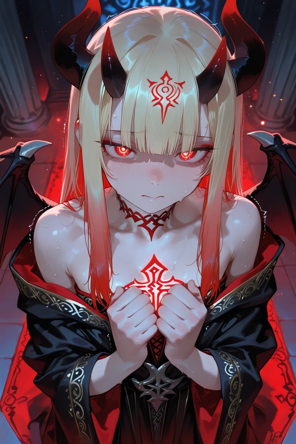 Persecuted by the Demon Lord of the Great Devil as a wife, a woman turned into a devil is a beautiful devil's apostle Blonde Fate Testarossa is worshiped by devil believers along with evil alien demons Embraced by the devil, loved, loved, transformed into the devil's wife with the devil's abilities, loved by demons outside、(( best quality)), ((masterpiece)), ( Details), ( perfect face),The woman is a blond Fate Testarossa with outstanding proportions, is the devil's possession, and is a symbol of devil worship as the devil's , and is beautifully decorated, loved and worshipped by demons, giving hope to humans and despair 、Women have been by the demon king of the great devil, and the woman's brainwashing and transformation has been completed, and both body and mind become the female devil's wife