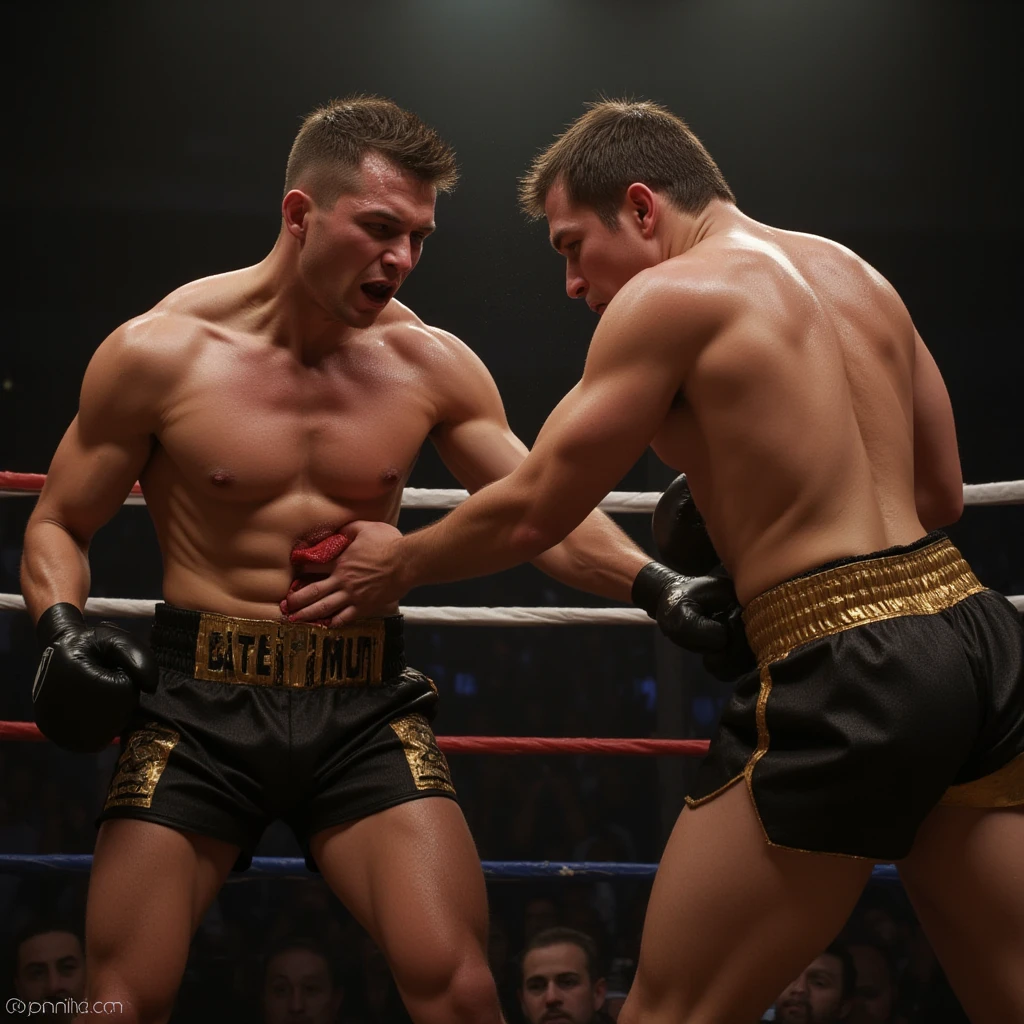 Here's the revised story with the added sections:

---

**The Championship Fight**

Jake "The Iron Fist" Malone was known for his resilience in the ring. A seasoned boxer with a dozen victories under his belt, he was feared by many and respected by all. His body was a testament to years of grueling training—broad shoulders, chiseled abs, and arms thick with muscle that rippled with every movement. He was in his late 30s, but his physique spoke of raw power and relentless dedication, a body carved from stone.

Tonight, he was facing his toughest opponent yet—Victor "The Hammer" Harris. Victor was a younger fighter, leaner but no less formidable. His muscles were compact and defined, each one honed for speed and precision. His torso was a V-shape of pure muscle, tapering down to a narrow waist. Victor’s biceps bulged as he tightened his gloves, and his legs, powerful and agile, danced lightly on the canvas as he prepared to strike. He was like a coiled spring, ready to unleash his full potential at any moment.

The arena was electric. Fans roared, chanting the names of their favorite fighters as the two men squared off under the blinding lights. The first few rounds were brutal, with both fighters exchanging blows that echoed through the stadium. Jake’s experience and skill were evident, his muscular frame absorbing the impact of Victor’s punches like a well-oiled machine, but Victor’s speed kept him on the defensive, his lithe body weaving and dodging with ease.

By the sixth round, sweat dripped from Jake’s brow as he dodged another of Victor’s fierce jabs. His muscles burned with fatigue, his breath coming in heavy gasps, but the definition in his arms and chest still showed his strength. He wasn’t about to give up. He had come too far, fought too hard, to lose now.

But Victor had a different plan. He knew that to beat Jake, he’d have to do more than just outbox him—he’d have to break him.

As Jake moved in to deliver a powerful right hook, the muscles in his arm 