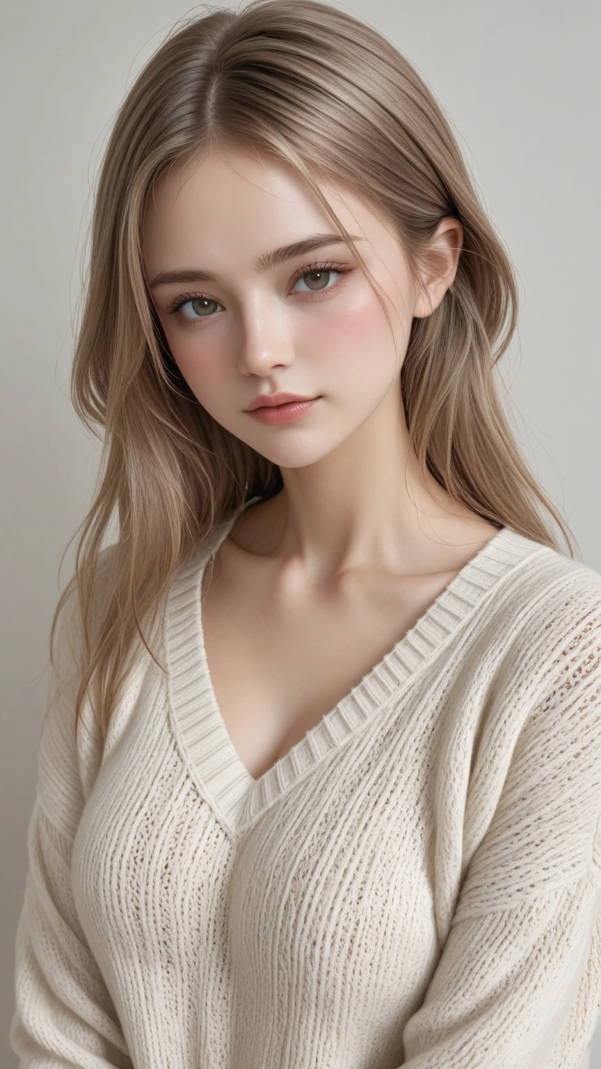 (night, soft light, quality, 8K, masterpiece, original photo: 1.3),mystery, beautiful young woman, like a dream, Red eyes, elongated eyes, Narrow your eyes, symmetrical eyes, (Highlight color hair, More information about long hair, bob hairstyle), ear  ring, thin bracelet on wrist, ( Long-sleeved sweater,  Outer coat，leggings: 1.2) , Ultra-detailed, intricate details, Highly detailed faces and skin tones, Slim, delicate eyes, actual, cosmetics, intellectuals,  big breasts, beautiful pose, big breasts, medieval european cityscape, night cityscape, Invincible smile