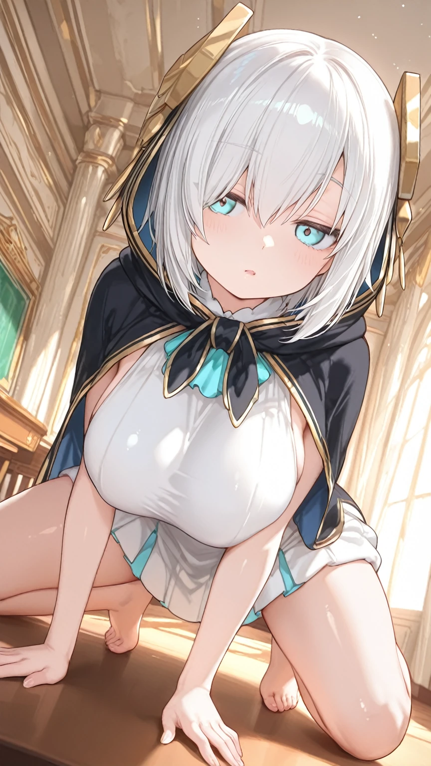 Small transparent ?????????, Full body lesbian, Wet ??????, (: 1.2) squashed, high-heels,  Thighs open, One leg up,  squatt,Buttock fat，lightand shade contrast, back lit lighting, gothic art, 16k, Best quality, Anatomically correct, high detal，???? nun，humongous large ??????，(Colossal ????)，White ????? hose，(Pubic bone)，hip is cocked，(?????? chain)，leg loops，(leather clothes)，(???? nun)