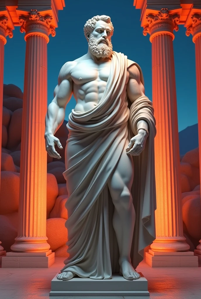 A realistic Greek white marble statue of Thales of Miletus brave scary detailed wearing a ghostly toga, fundo neutro, Moody, , fotorrealista, Scary Movie Dinner, super detalhada, hiper realista, luzes brilhantes, 8 K