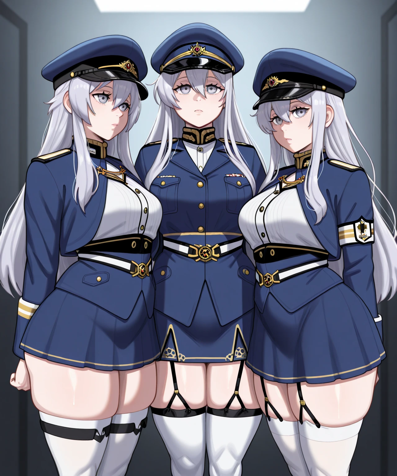 Beauty。Long hair。Beautiful face，big eyes，Double eyelids，Long eyelashes。Perfect body。White and tender skin。Full breasts，Thin waist。Hips，Long legs。military uniform，Plump thighs 。Boots。Boat-shaped military cap。Breastfeed the baby。