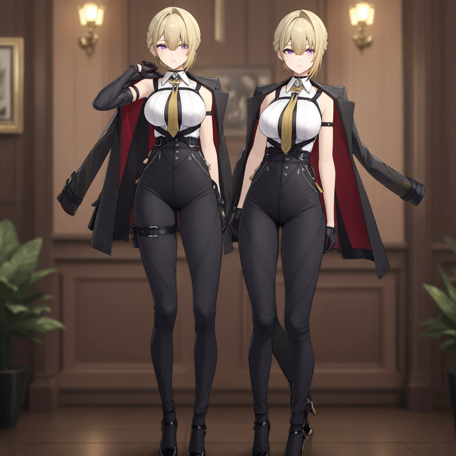 multiple views,1girl, 1girl, blonde hair, short hair, blush, yellow eyes,blonde hair, see full body, stand straight, (((Wave right hand))), ((((Flat chest)))), thin, small breasts, small butt,  full body,