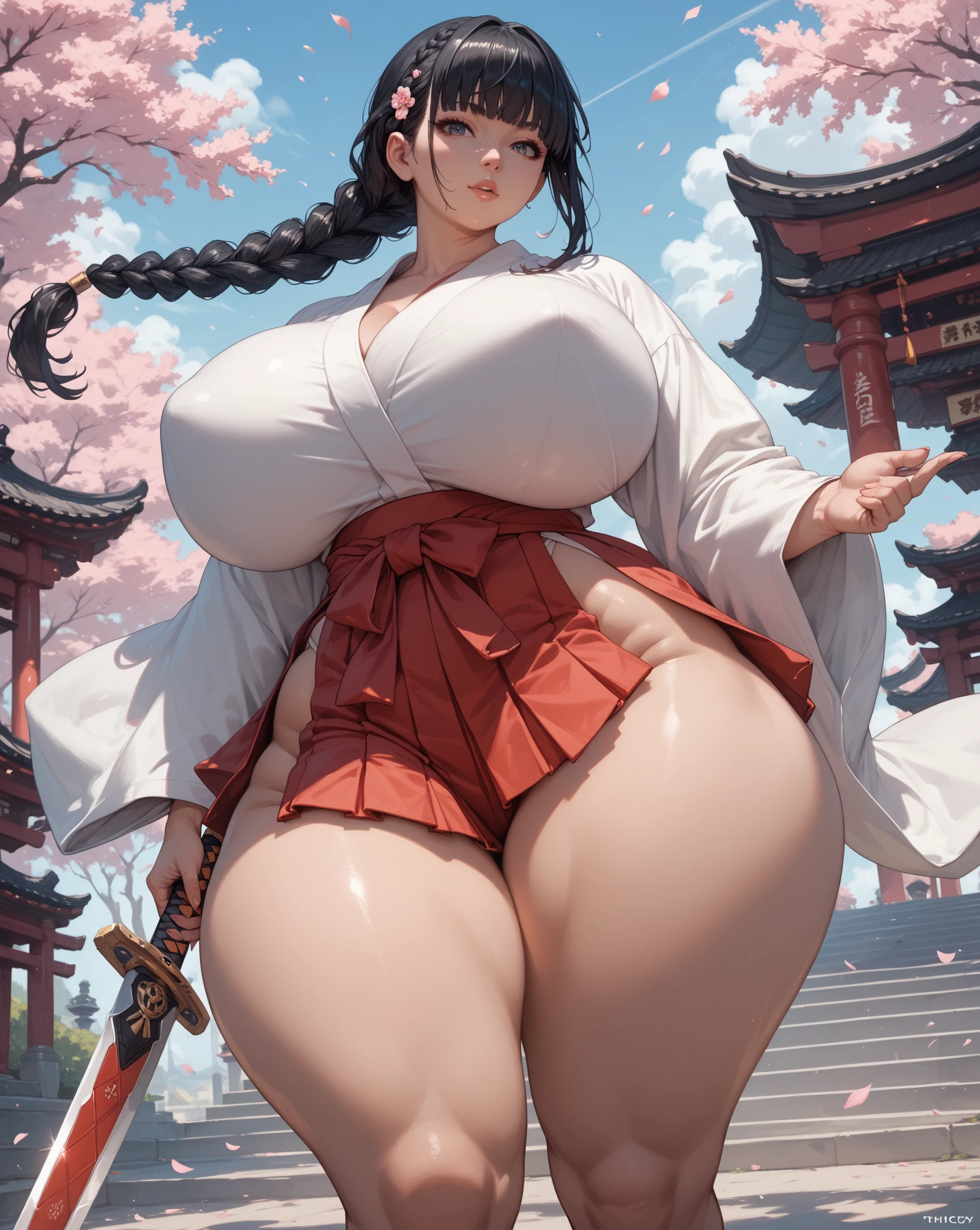 1 handsome woman, whole body, Black long hair, Gorgeous hair accessories, Red Eyes,Costume shoes, rad hanfu,A fertile ，Tall, Slender and fleshy thighs，Pantyhose，Thigh straps,huge 、，High detail showing , Big ，Mother's love，Ultra-high resolution, Clear focus, Epic Composition, masterpiece, (Highly detailed CG Unity 8k wallpaper)